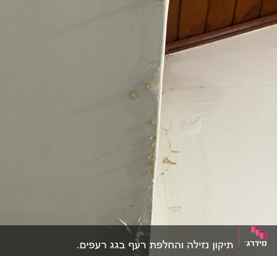 כתמי רטיבות וסדקים בתקרה לבנה